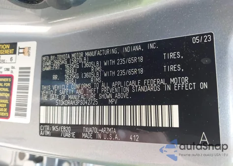 2023 Toyota Highlander Xle z USA, uszkodzony, nr VIN 5TDKDRAH3PS042725